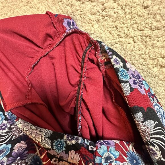 Bisou Bisou Michele Bohbot Floral Semi Sheer Ruched LS Top Whimsygoth Mesh Sz XS - Picture 11 of 15